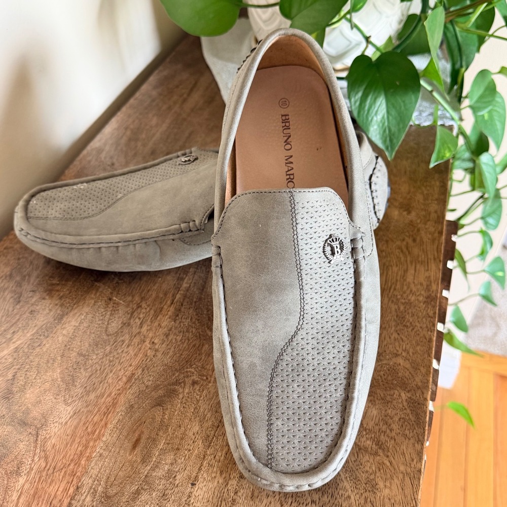 Bruno Marc Driving Loafers Men Size 10 Gray Perforated Slip On Casual Shoes